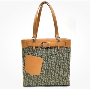 Christian Dior Trotter Pants Motif Monogram Canvas Green Tote Shoulder Bag